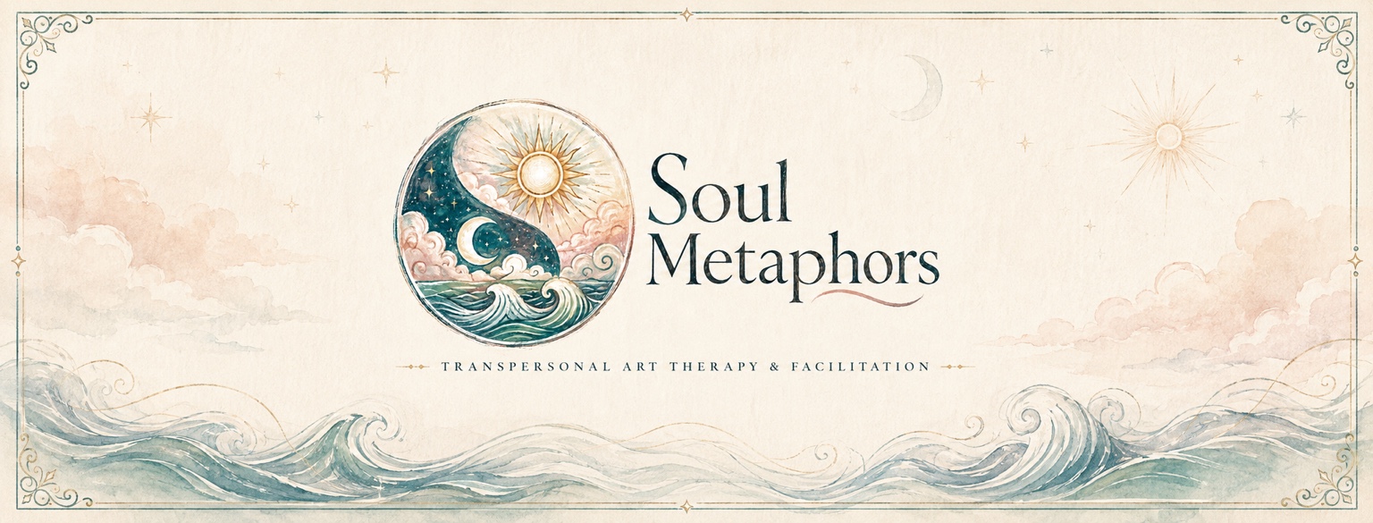 Soul Metaphors illustrated banner with sun, moon, stars and ocean waves